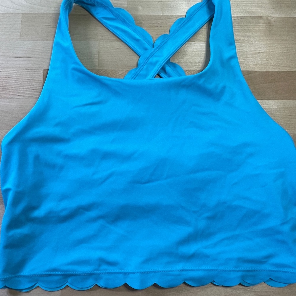 Kiava Scalloped Trim Swim Bikini Aqua Blue Top Midkini